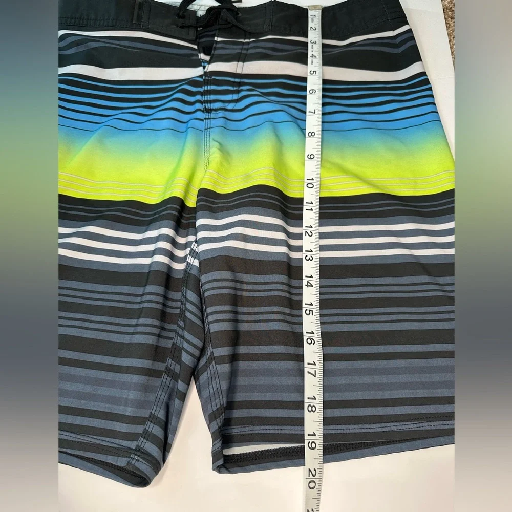 Ron Jon Surf Shop Men’s Boardshorts 30 – Blue Yellow‎ Striped Surf Swim Trunks